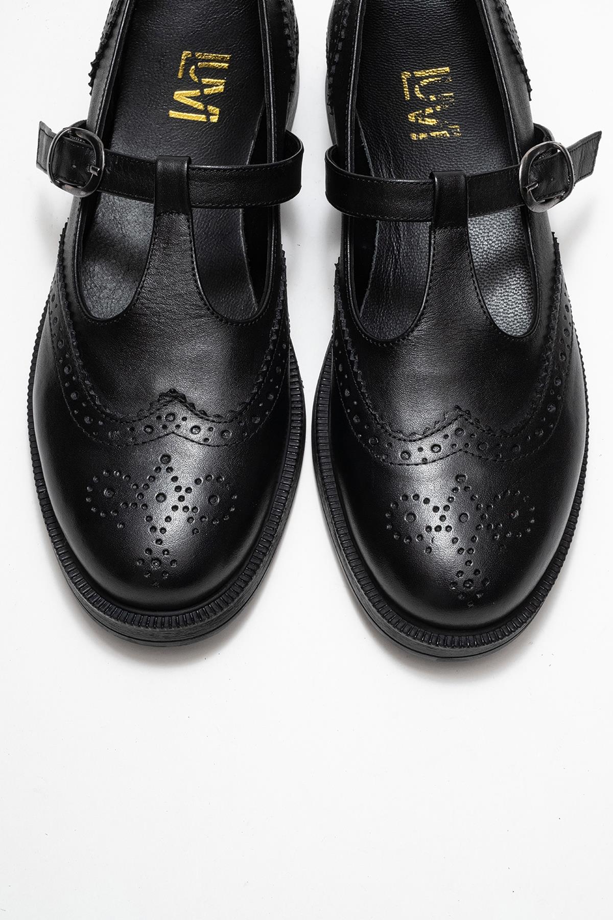 Janney - Black Genuine Leather Strap Loafer (Women)