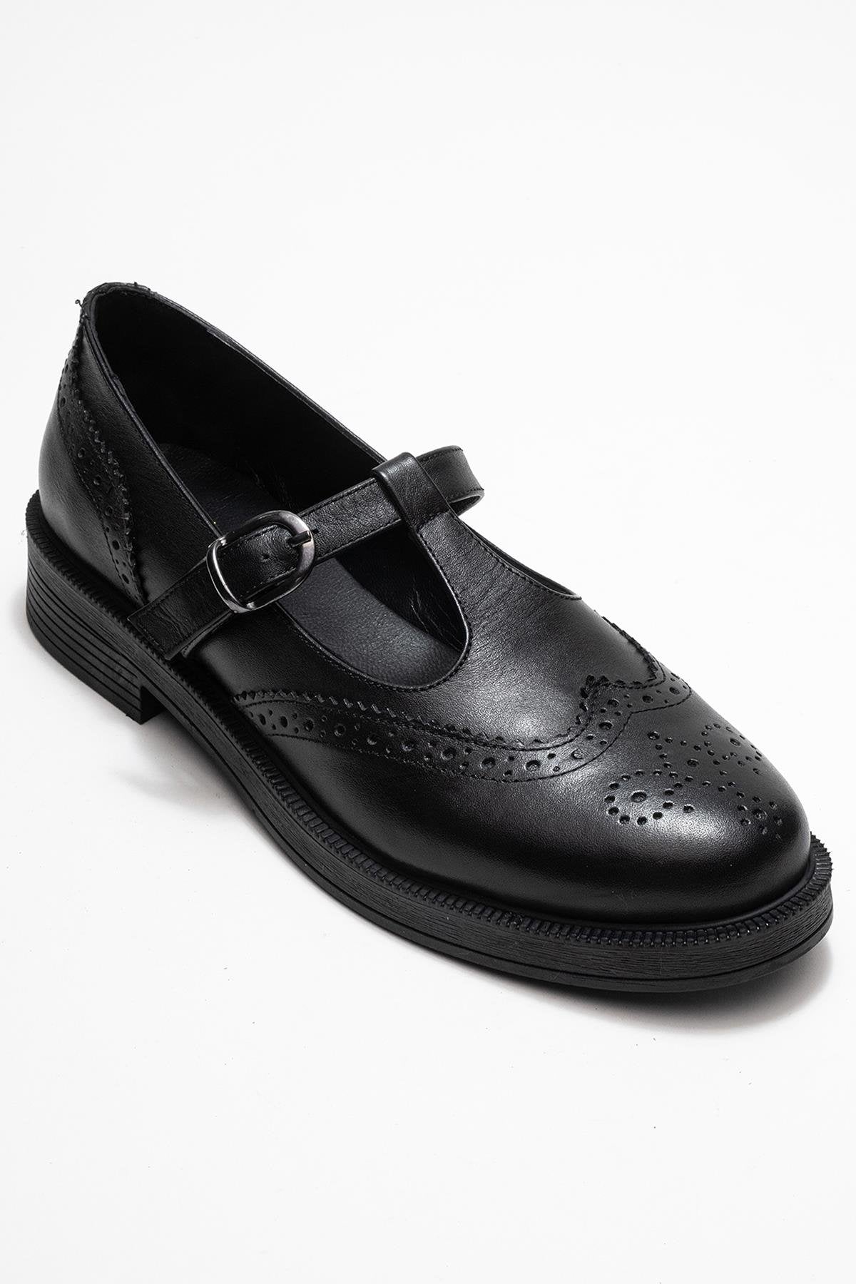 Janney - Black Genuine Leather Strap Loafer (Women)