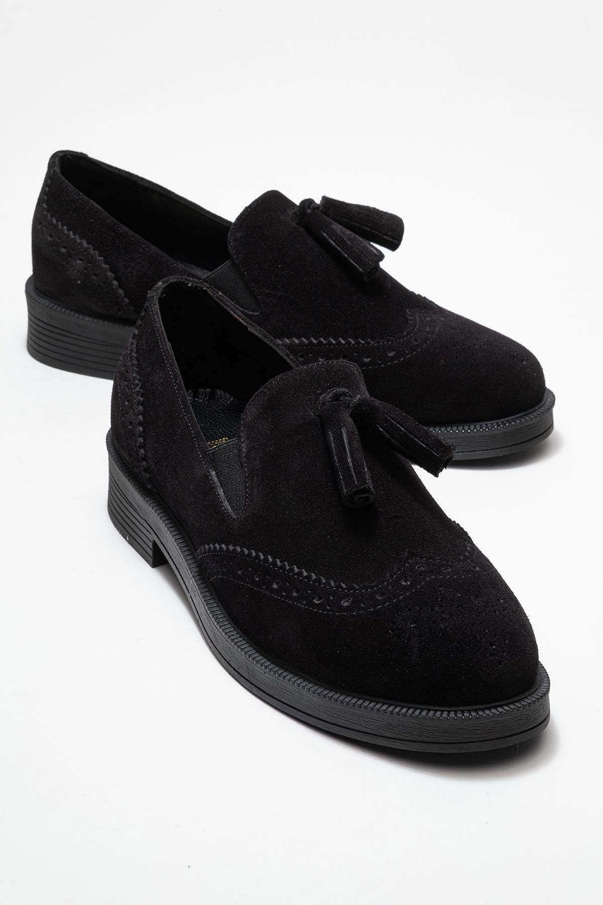 Alex - Black Suede Genuine Leather Tassel Loafer (Women)