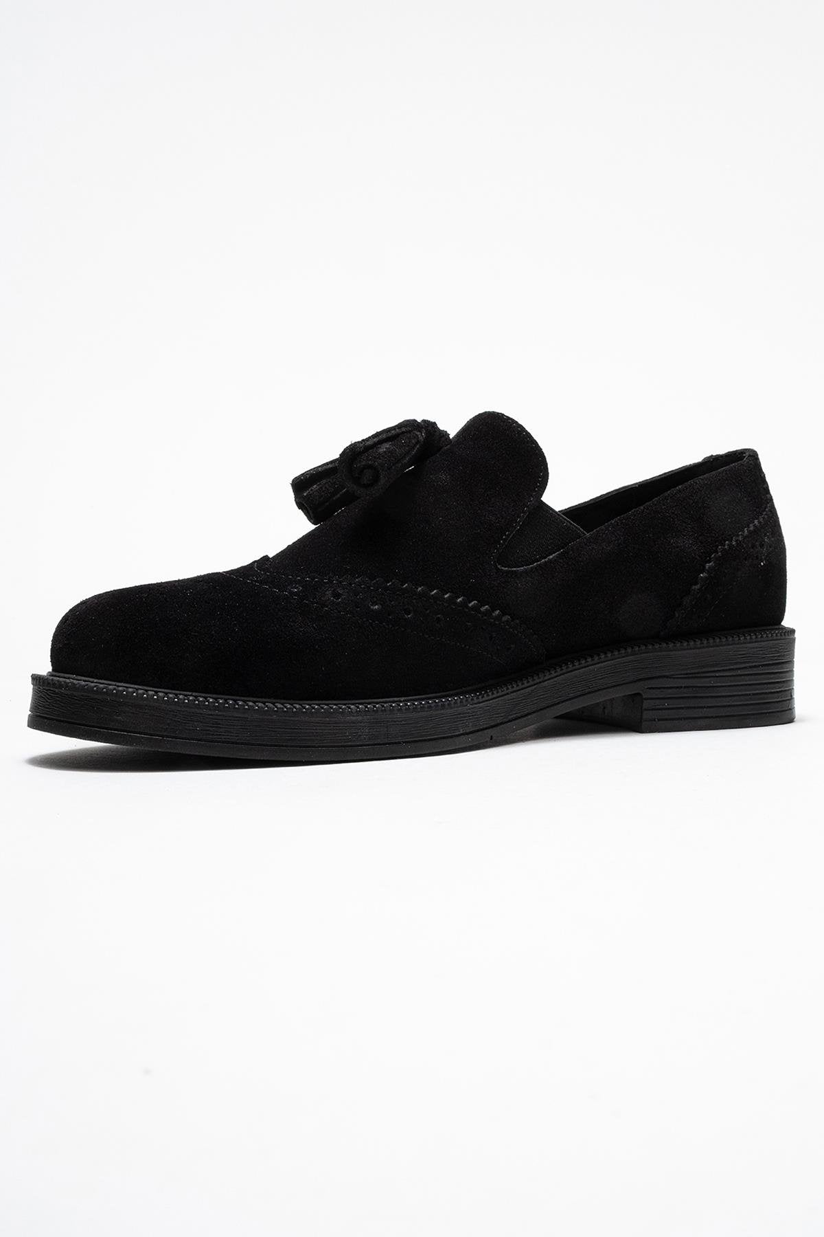 Alex - Black Suede Genuine Leather Tassel Loafer (Women)