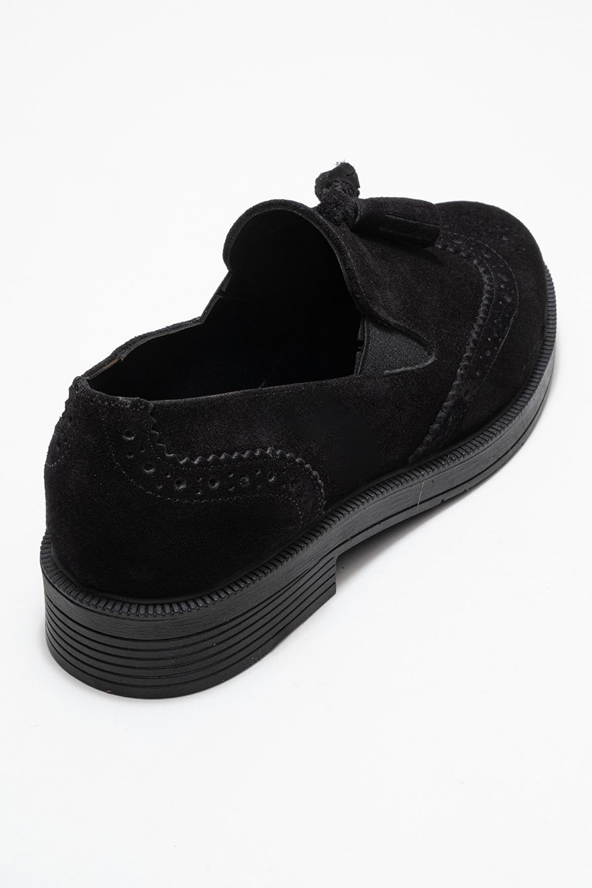 Alex - Black Suede Genuine Leather Tassel Loafer (Women)