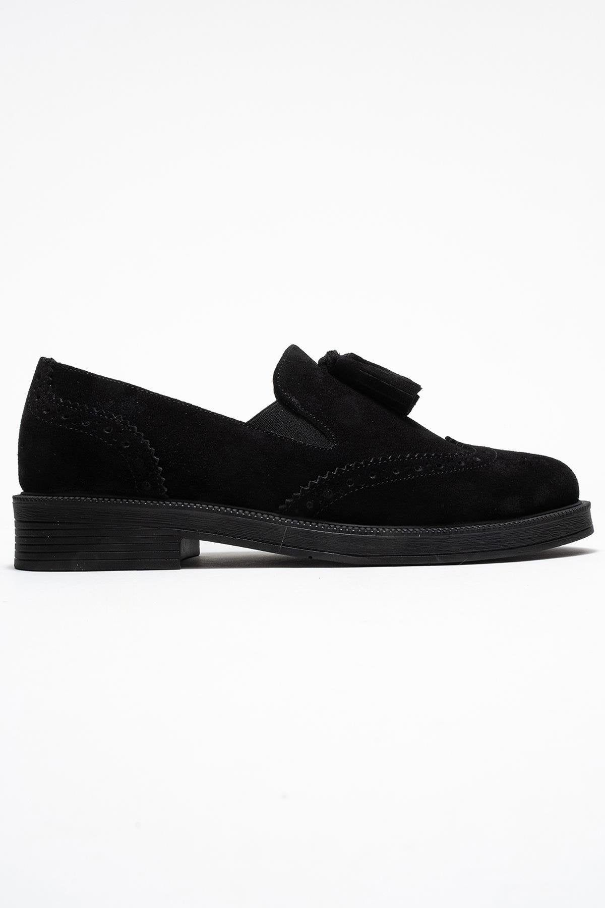 Alex - Black Suede Genuine Leather Tassel Loafer (Women)