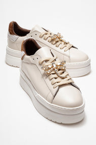 Laren - Off-White Genuine Leather Buckle Casual Sneaker (Women)