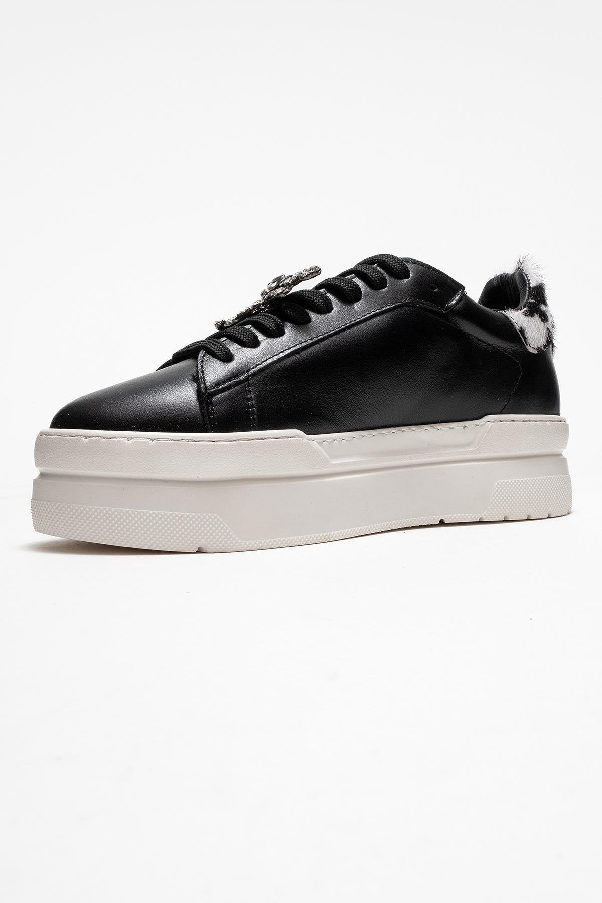 Laren - Black Genuine Leather Buckle Casual Sneaker (Women)