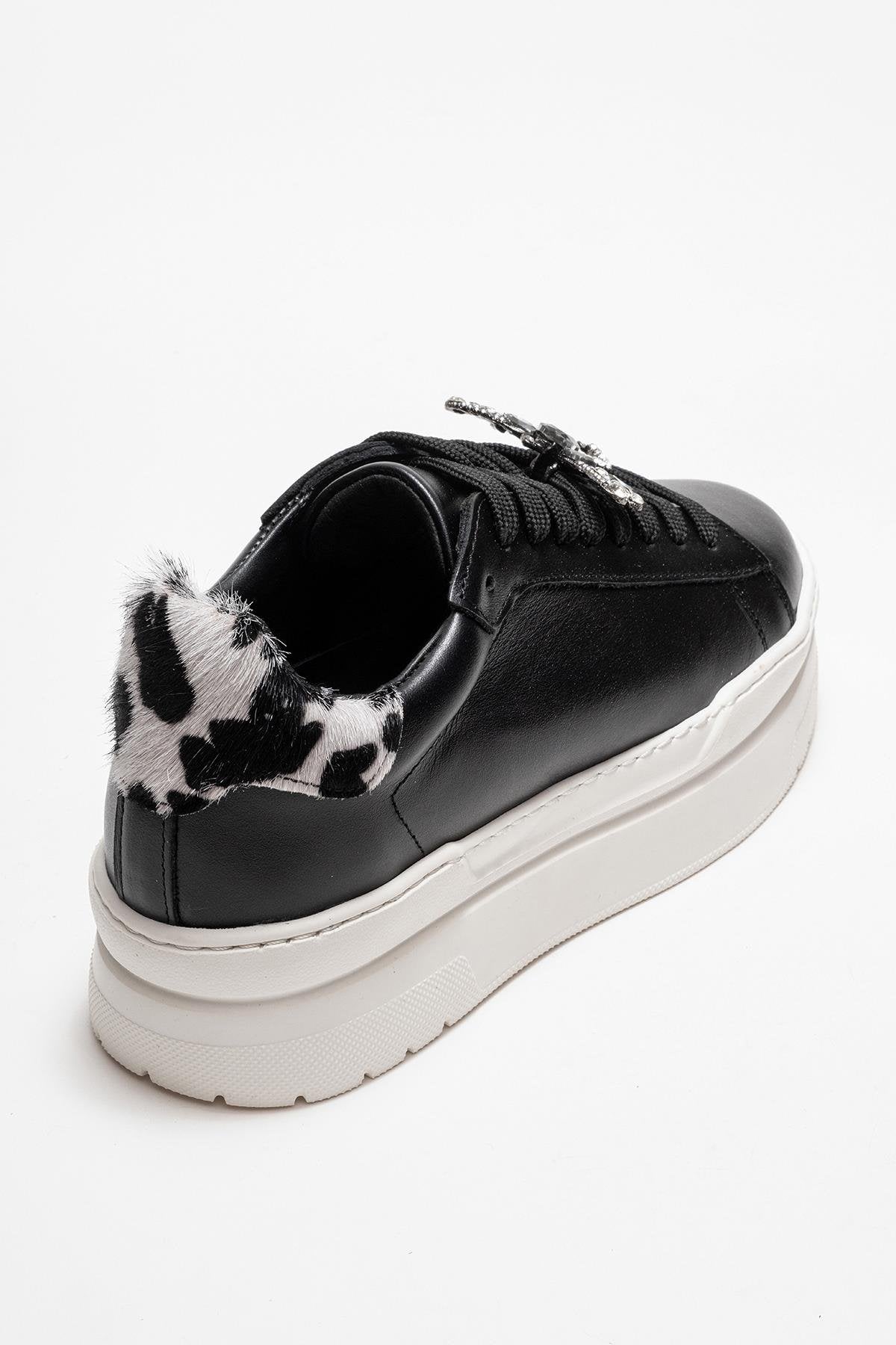Laren - Black Genuine Leather Buckle Casual Sneaker (Women)