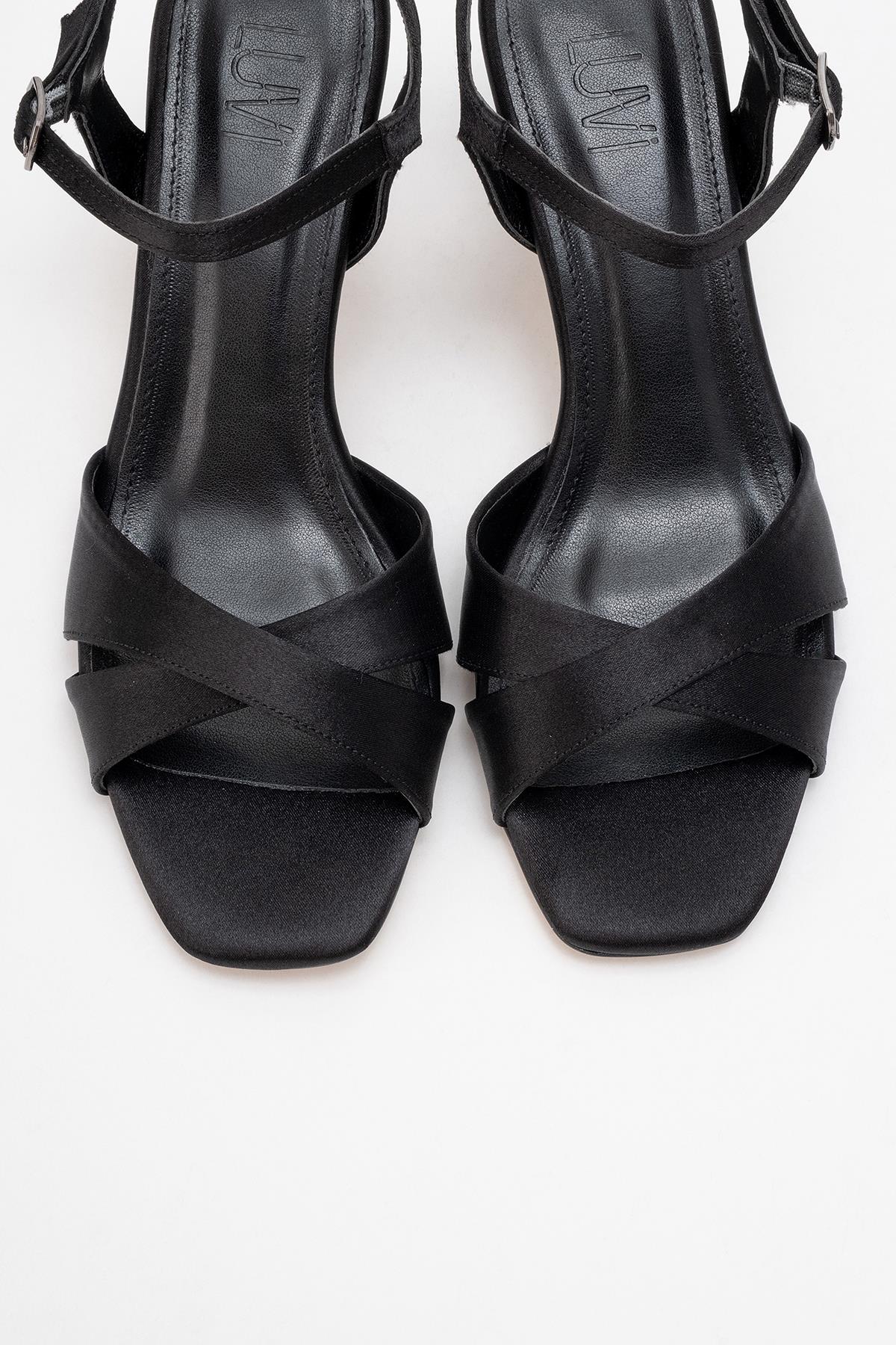 Melin - Black Satin Cross Strap High Heel (Women)