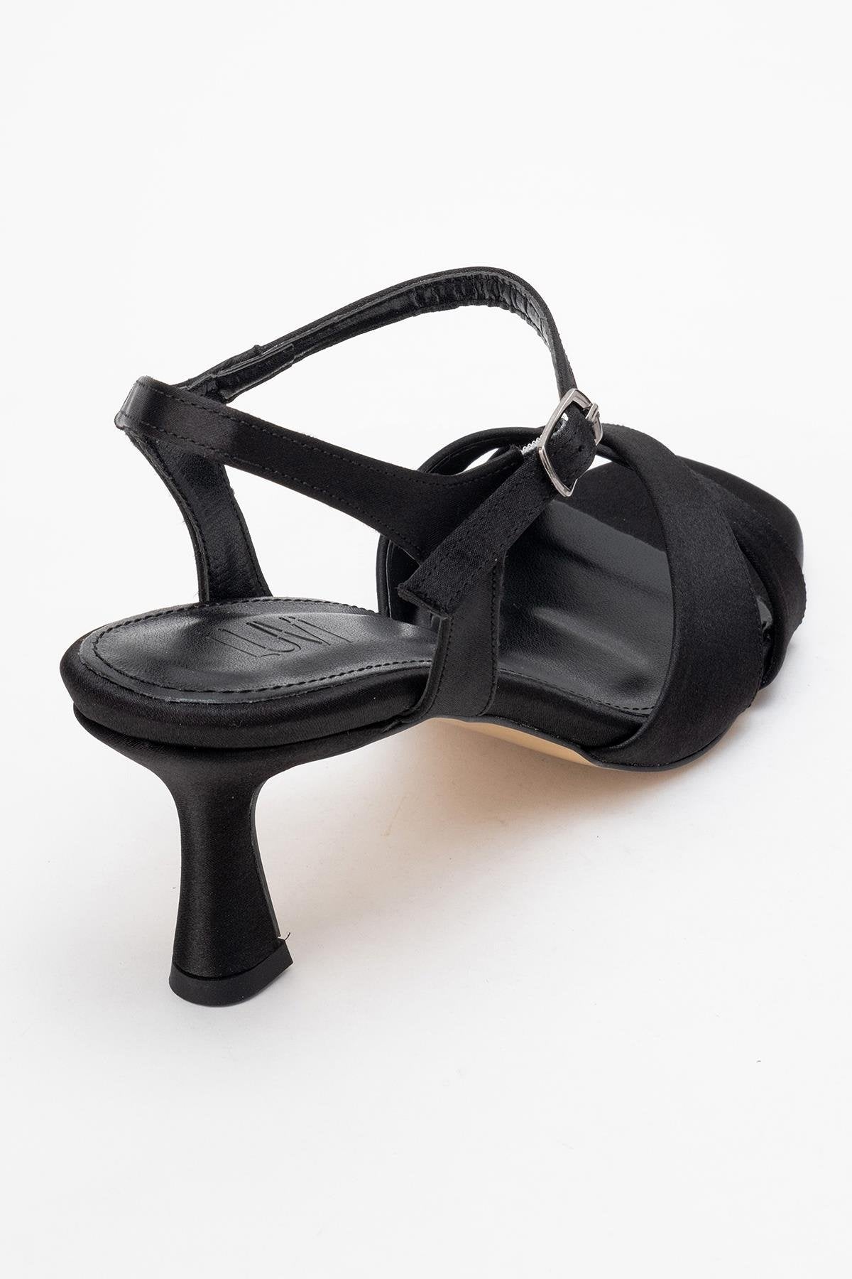 Melin - Black Satin Cross Strap High Heel (Women)