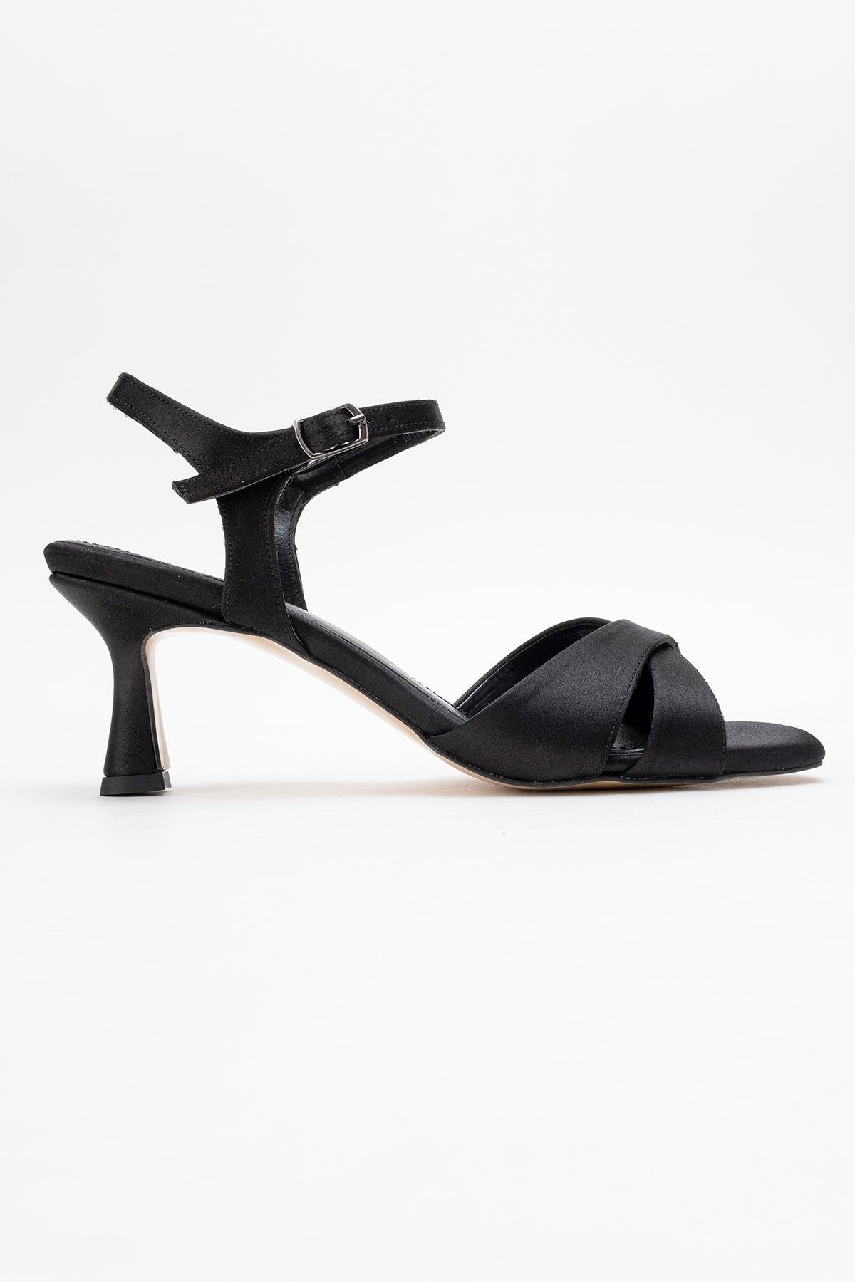 Melin - Black Satin Cross Strap High Heel (Women)