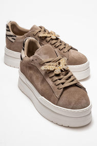 Anda - Taupe Genuine Leather Buckled Casual Sneaker (Women)