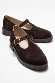 Janney - Brown Suede Genuine Leather Strap Loafer (Women)