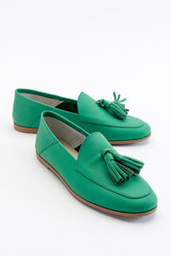F04 - Forest Green Genuine Leather Tassel Loafer (Women)