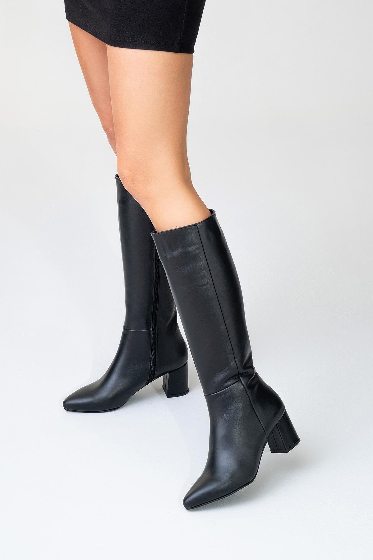 Sejas - Black Genuine Leather Heeled Boot (Women)