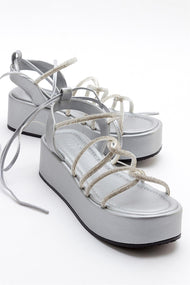 Titan - Gray Stone-Embellished Ankle-Tie Chunky Platform Sandal (Women)