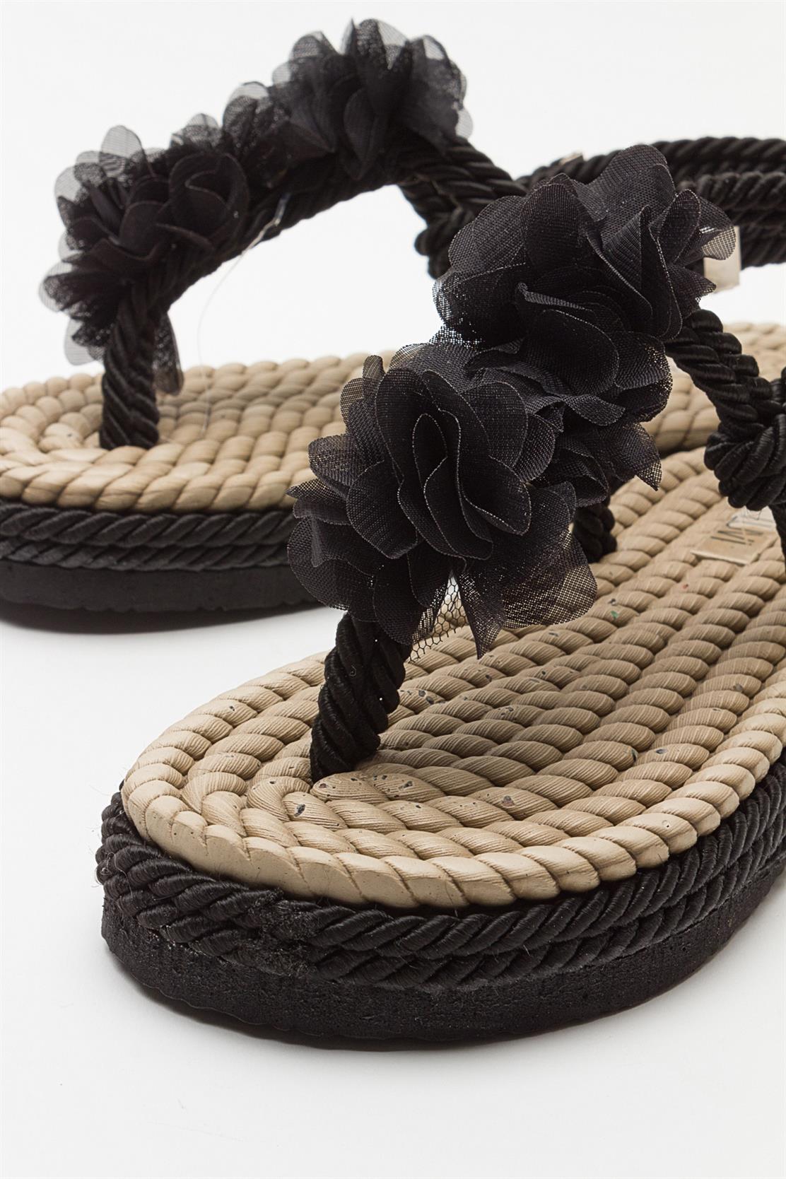SANTRA Black Lace-Up Thong Sandals (Women)