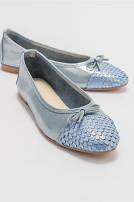 02 - Blue Glitter Genuine Leather Ballet Flat (Women)