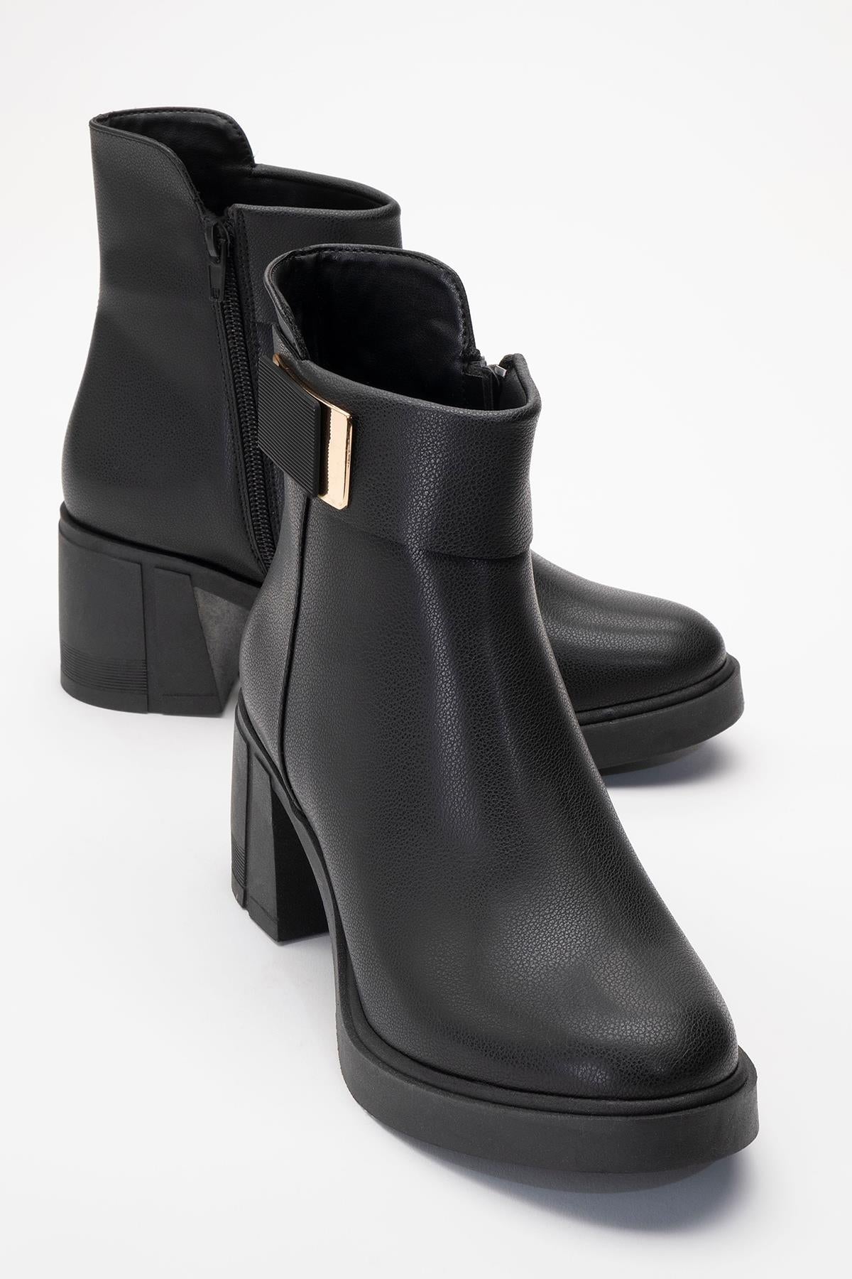 Rashe - Black Buckled Block Heel Boot (Women)