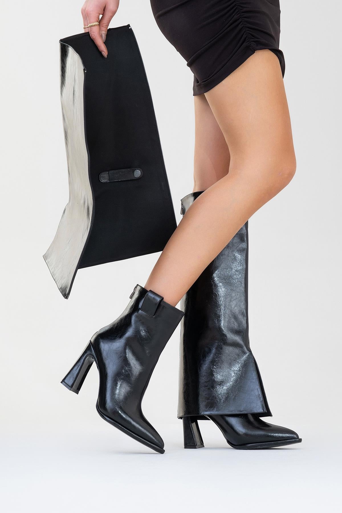 Aja - Black Block Heel Convertible Knee-High Boot (Women)