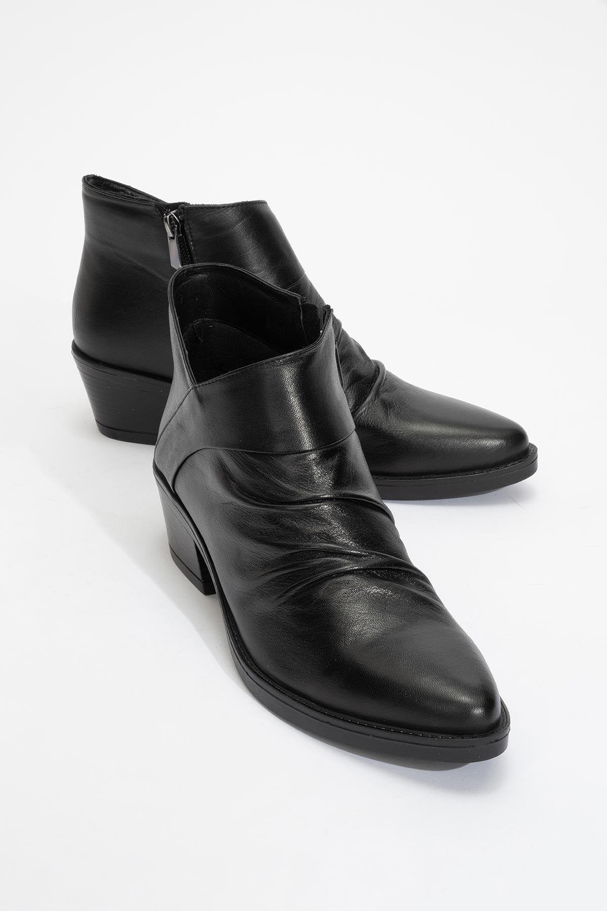 Rule - Black Genuine Leather Block Heel Boot (Women)