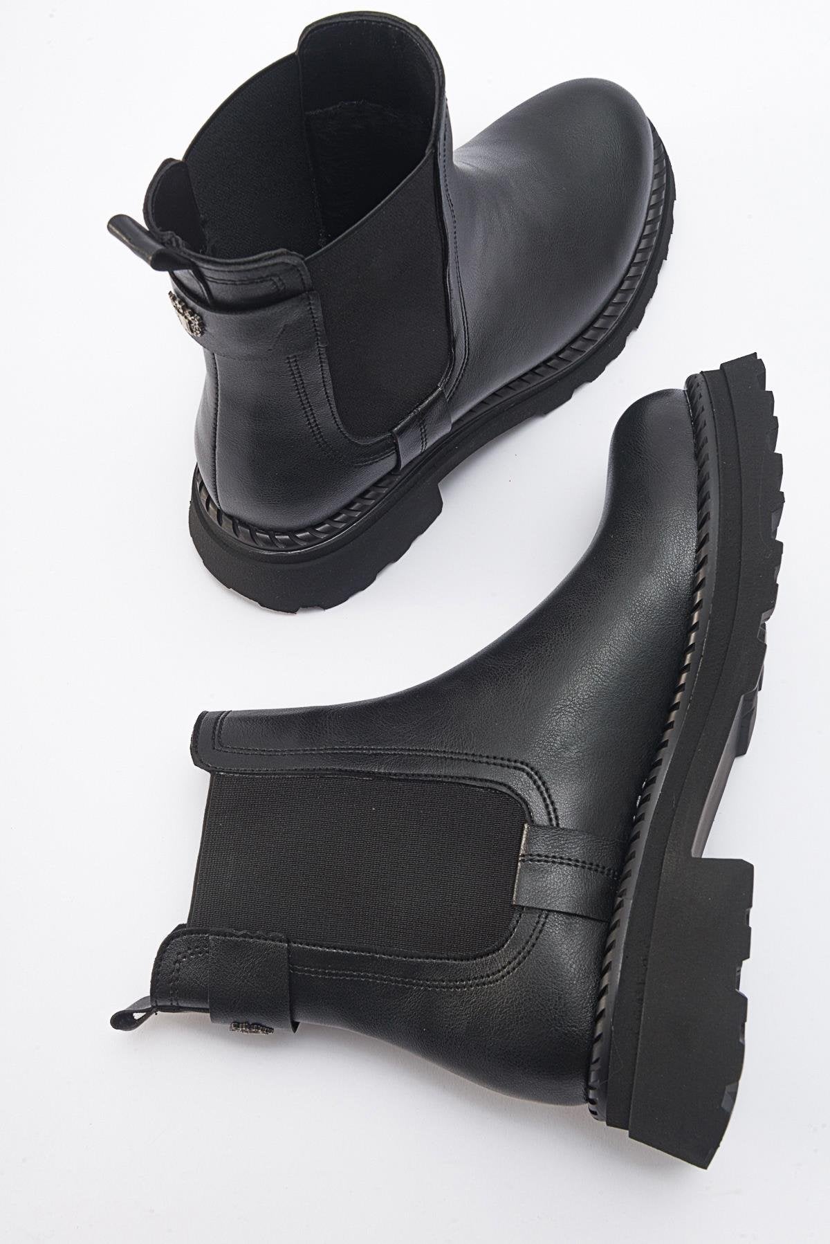 Marly - Black Elastic Chelsea Boot (Women)