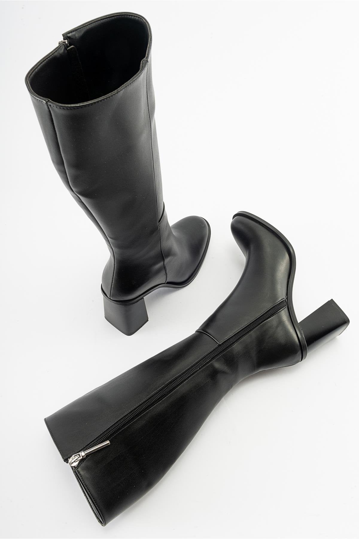 Maranta - Black Heeled Knee-High Boot (Women)