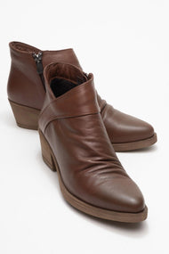 Rule - Brown Genuine Leather Block Heel Ankle Boot (Women)