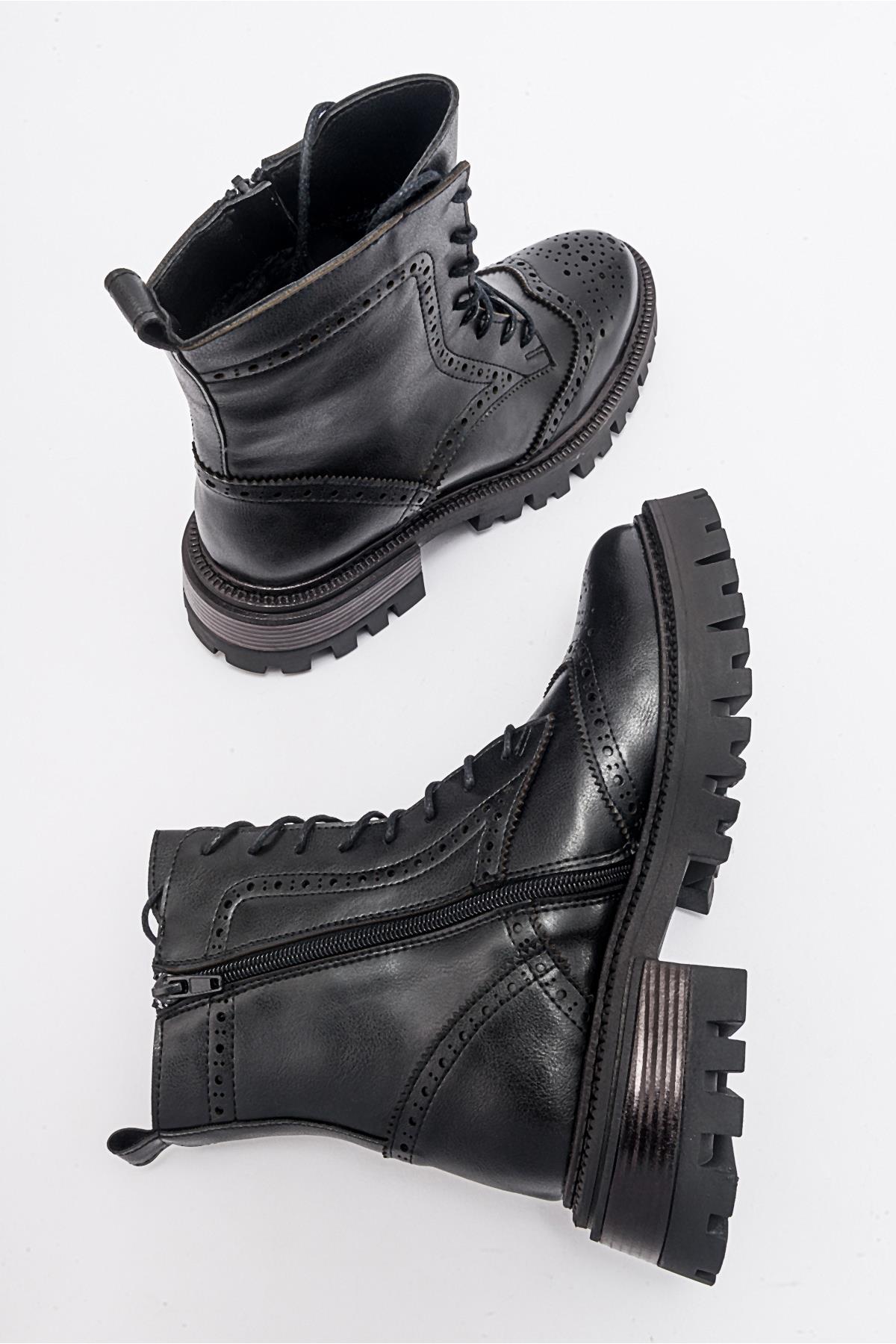 Coralo Black Lace‑Up Combat Boot (Women)