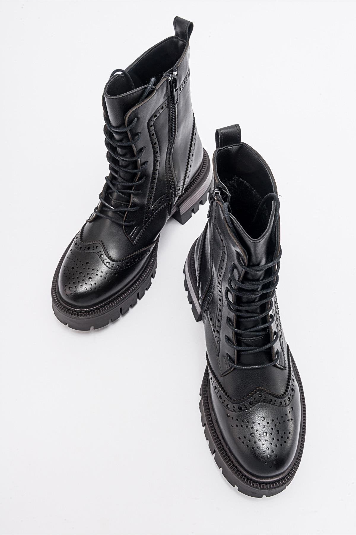 Coralo Black Lace‑Up Combat Boot (Women)