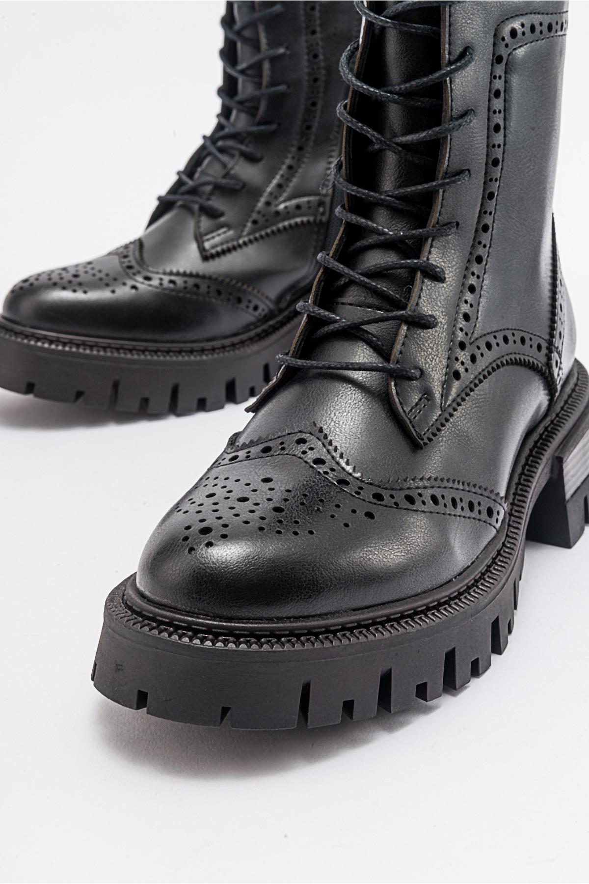 Coralo Black Lace‑Up Combat Boot (Women)
