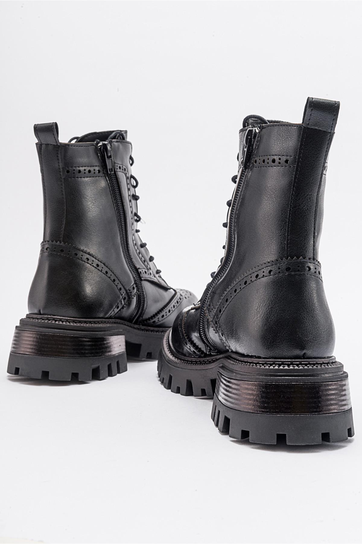 Coralo Black Lace‑Up Combat Boot (Women)