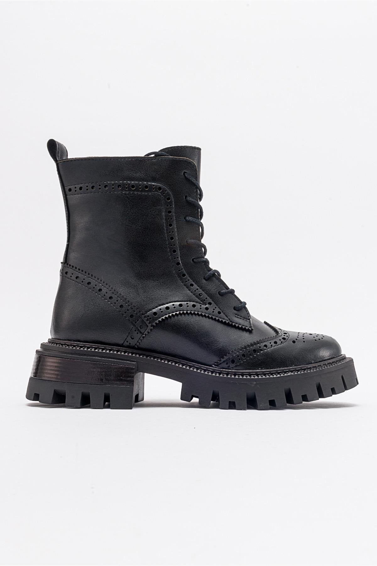 Coralo Black Lace‑Up Combat Boot (Women)