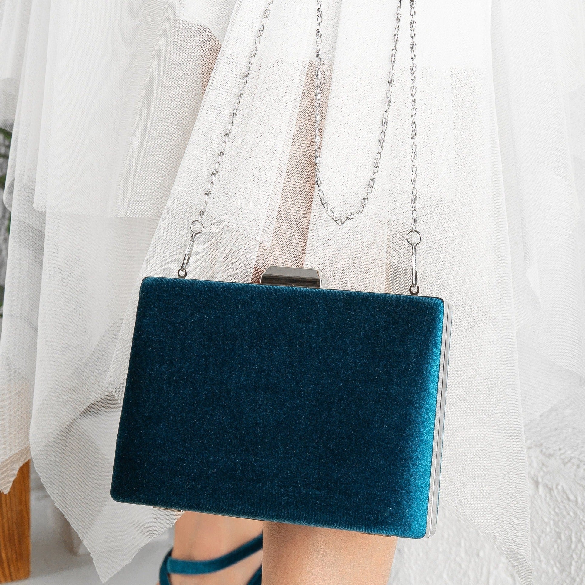 Alba - Teal Blue Velvet Clutch