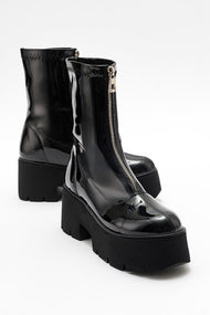 Ovil - Black Patent Thick Sole Zip Boot (Women)