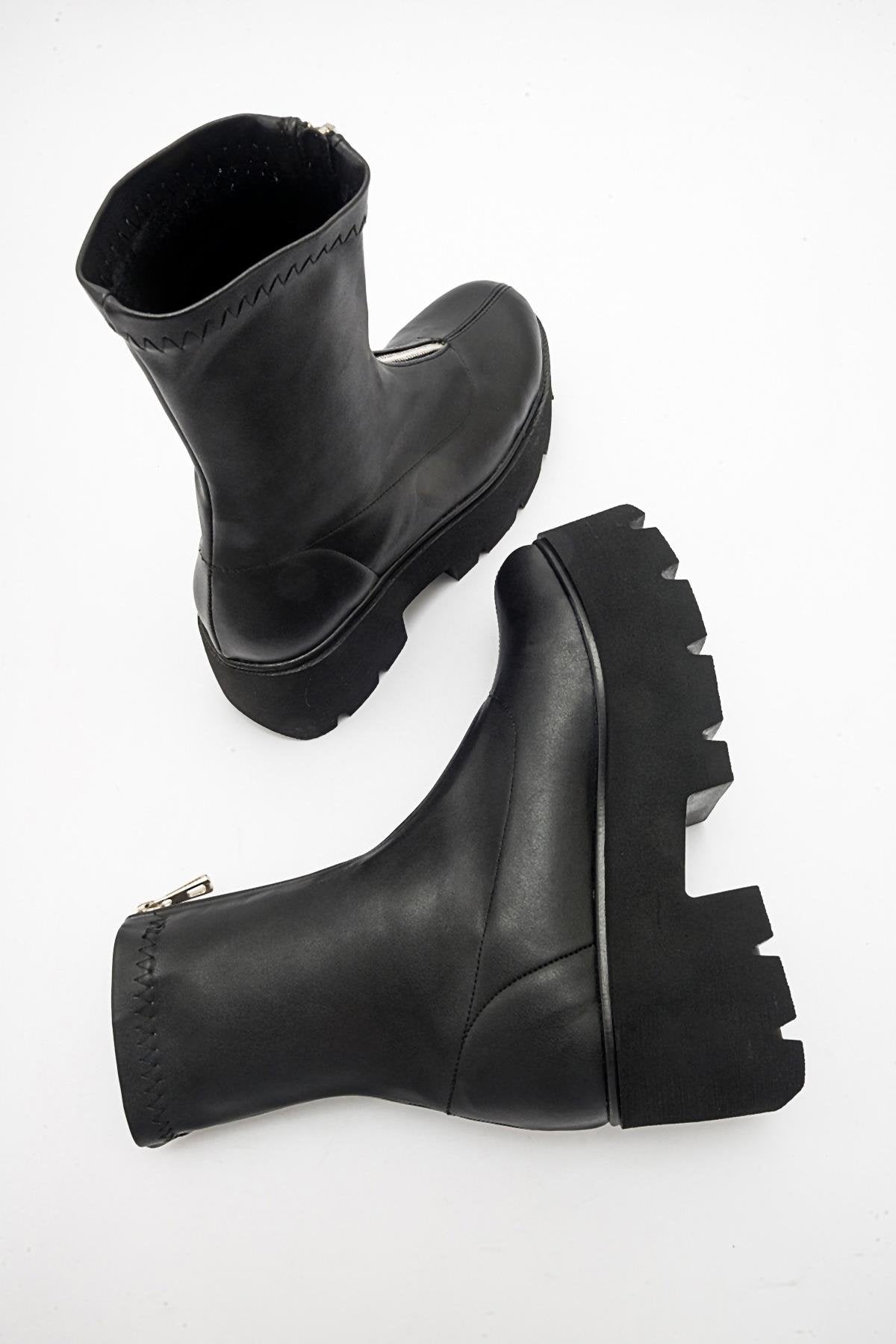 Ovil - Black Stretch Thick Sole Zip Boot (Women)