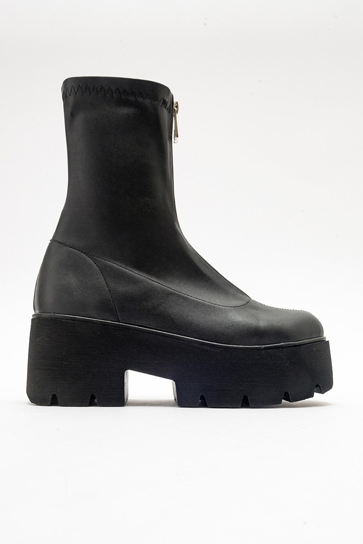 Ovil - Black Stretch Thick Sole Zip Boot (Women)