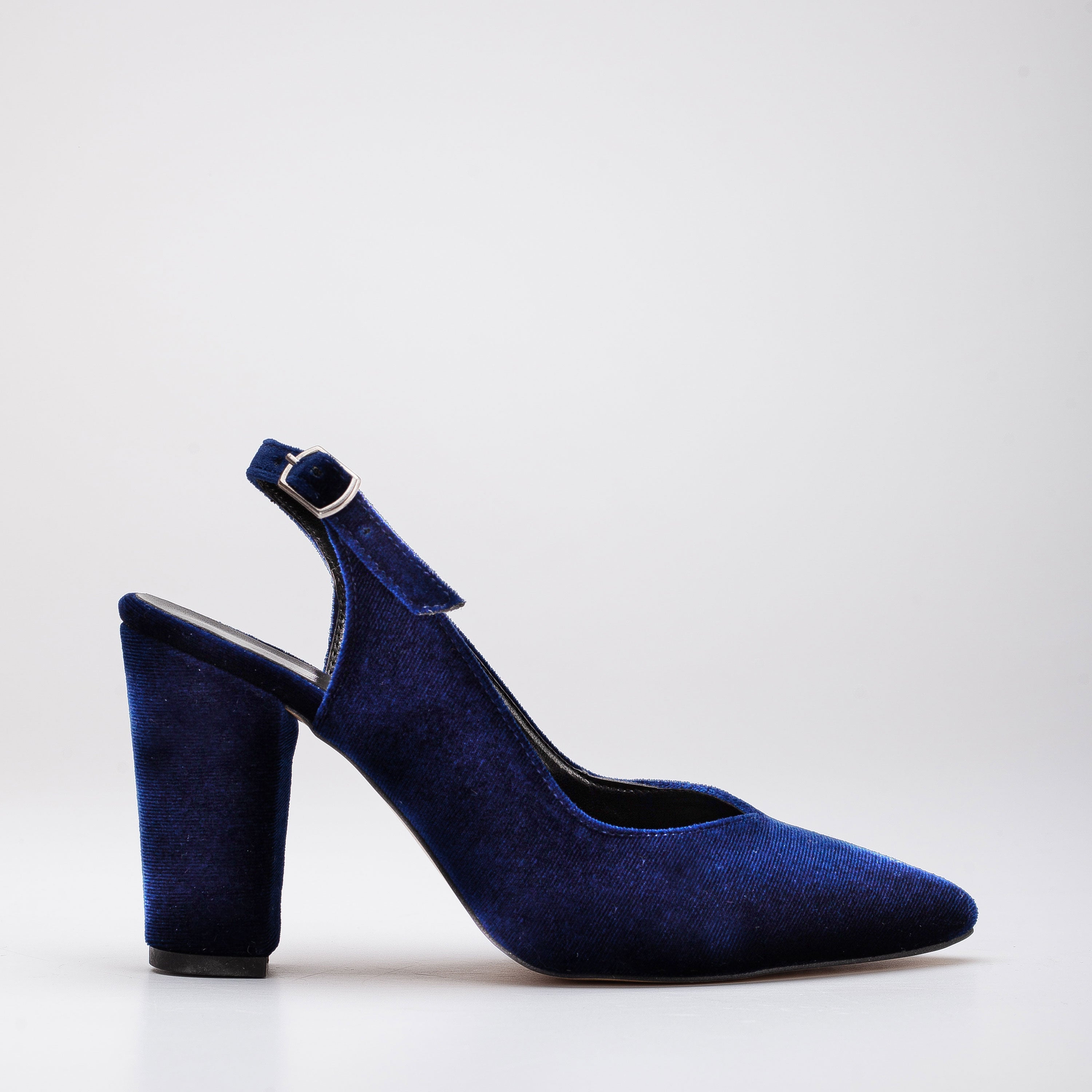 Emma - Dark Blue Velvet Slingback Shoes