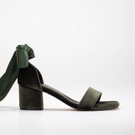 Athena - Olive Green Velvet Sandals with Ribbon
