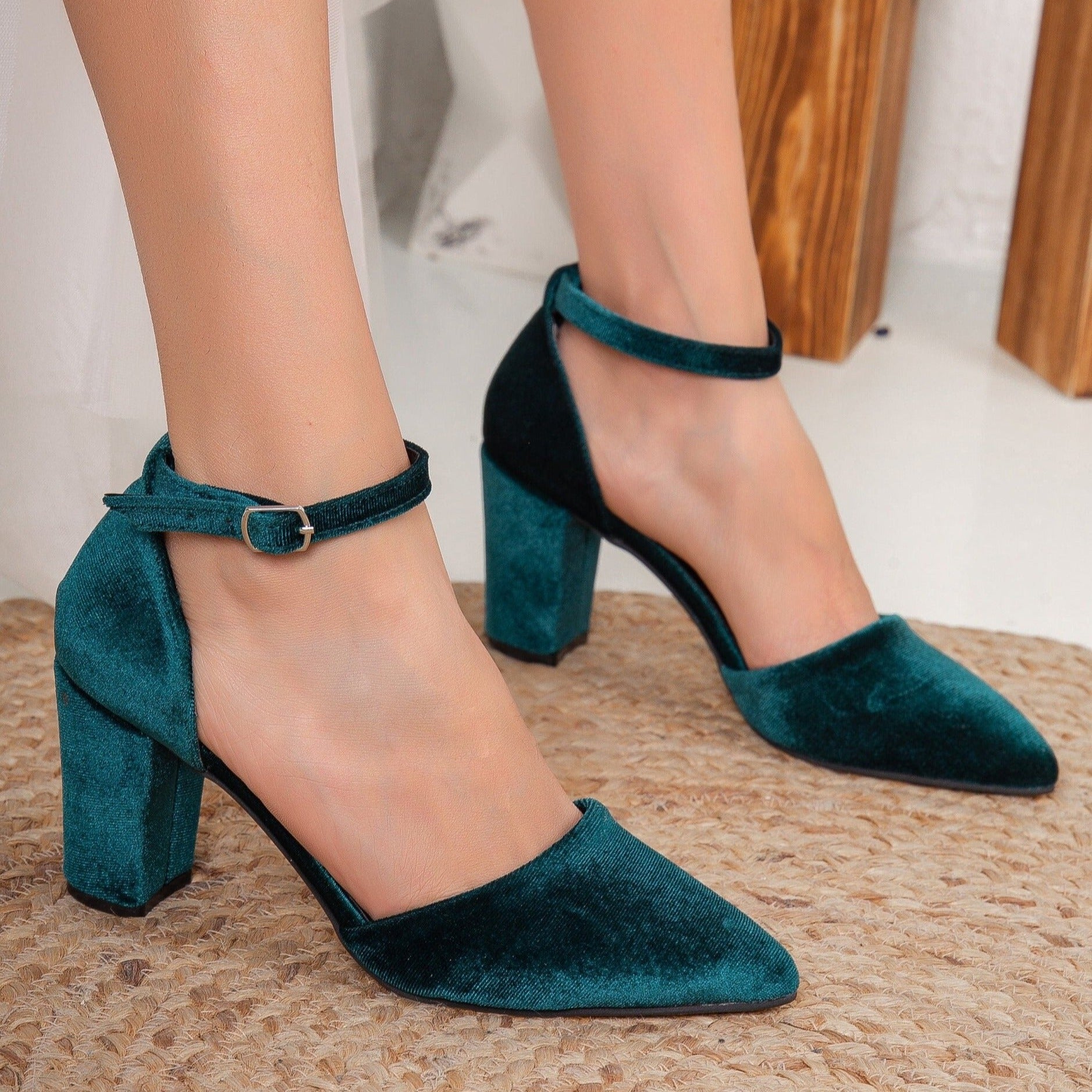Gisele - Emerald Green Velvet Heels