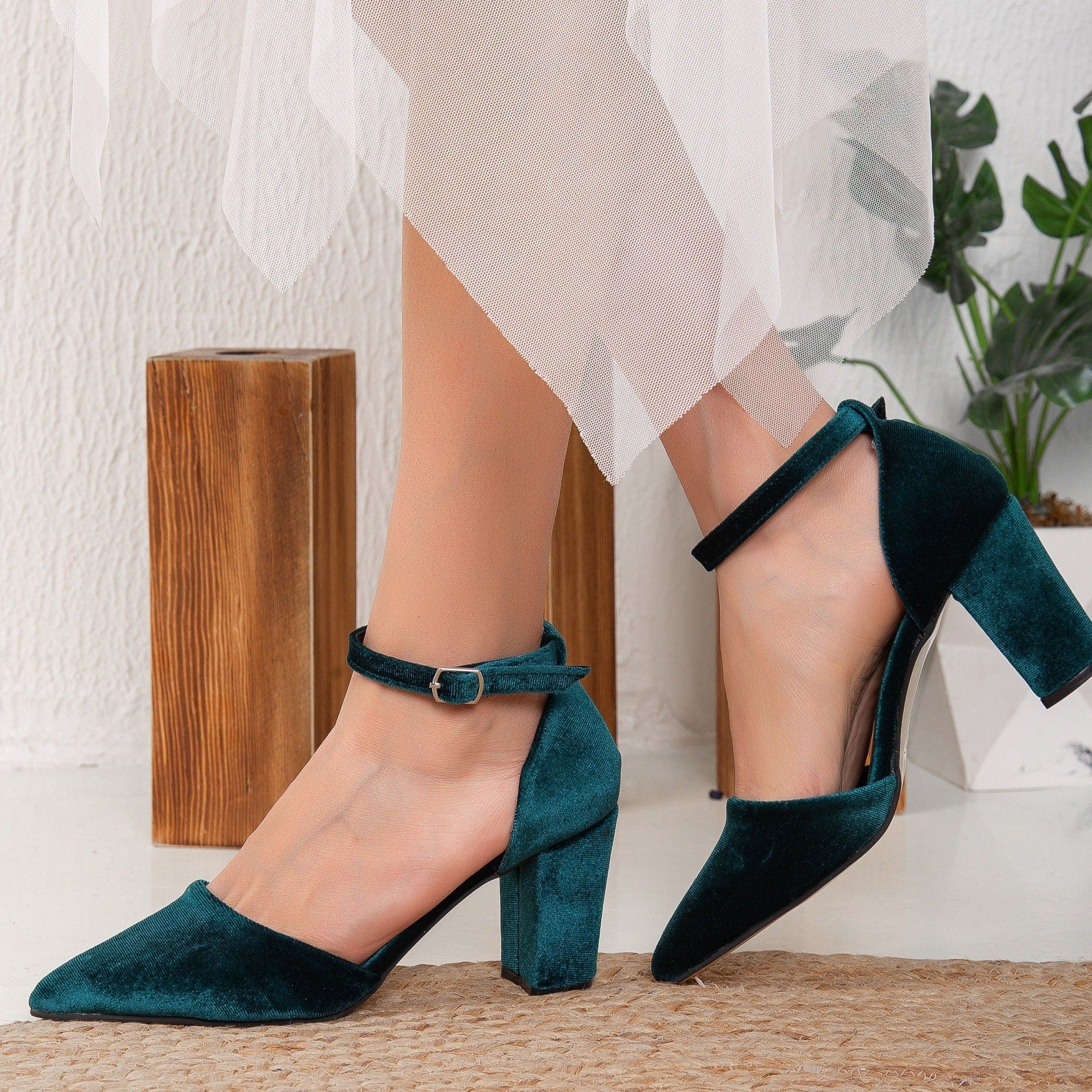 Gisele - Emerald Green Velvet Heels