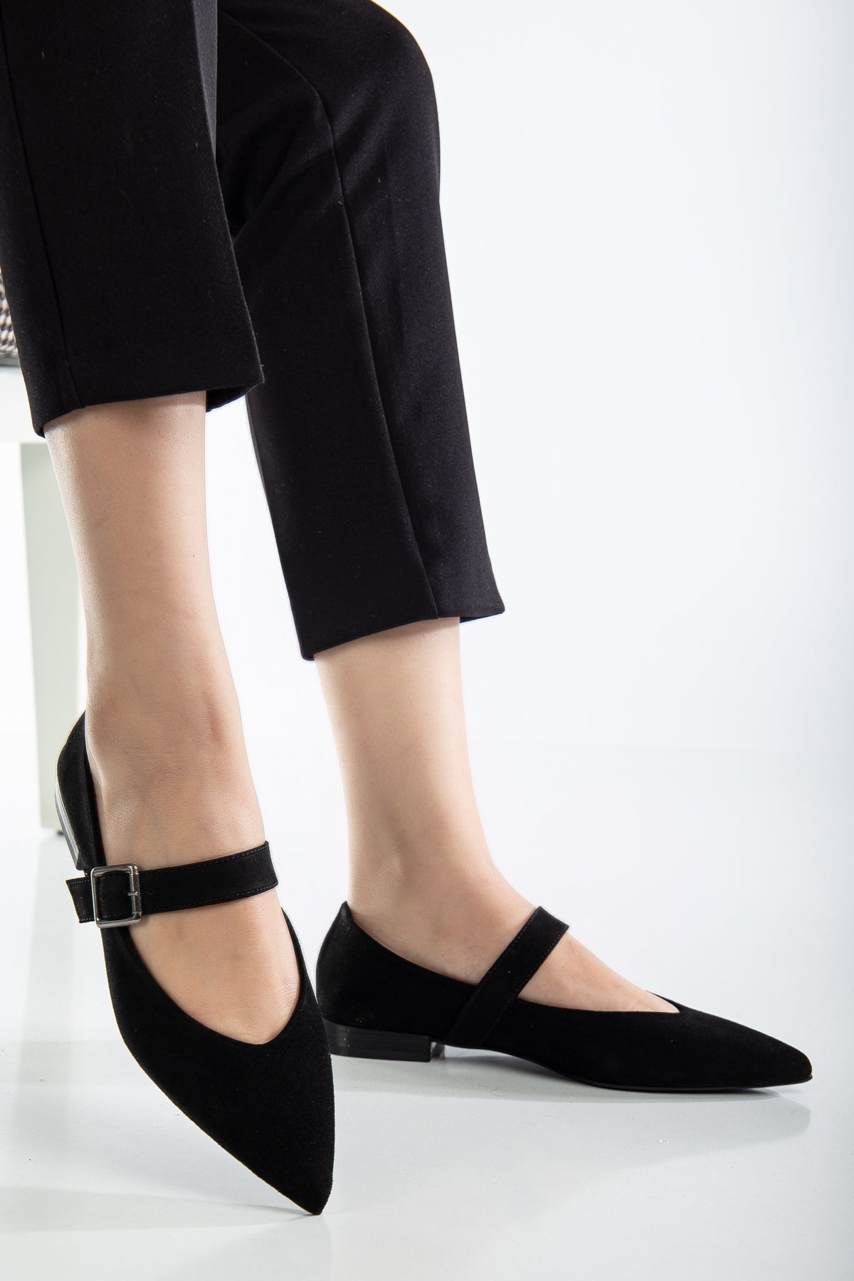 Willow - Black Suede Leather Mary Jane Flats (Women)