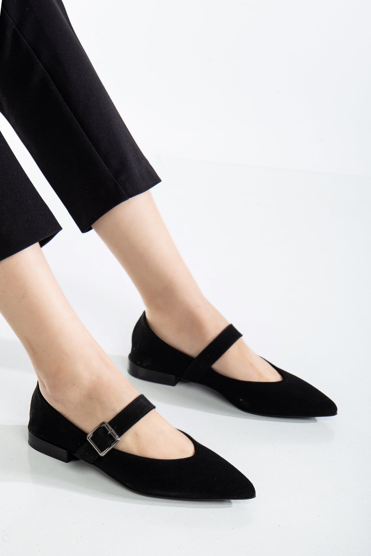 Willow - Black Suede Leather Mary Jane Flats (Women)