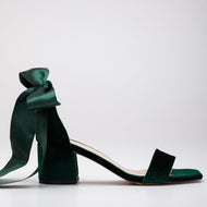 Athena - Green Velvet Sandals with Ribbon