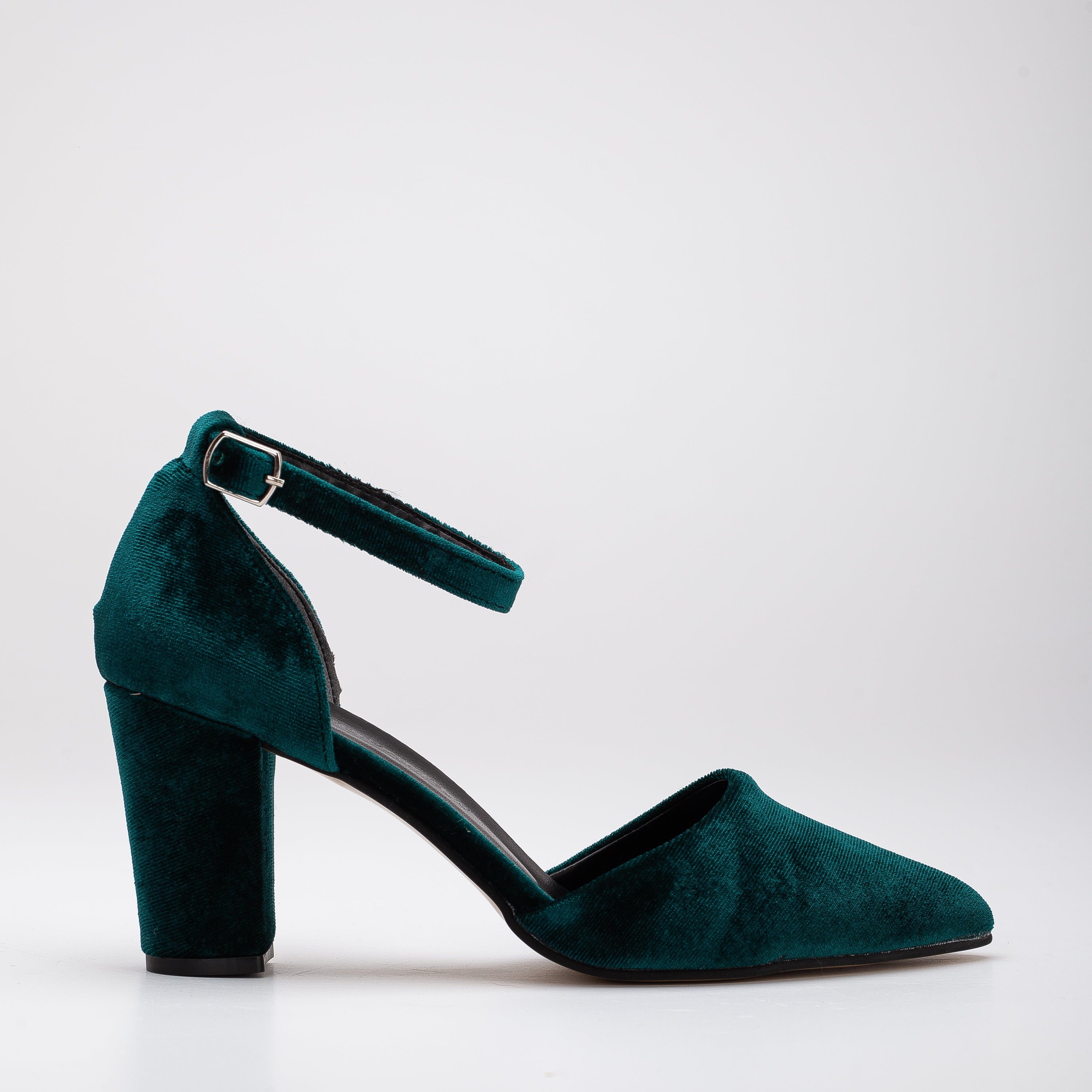 Agnes - Emerald Green Velvet Pearl Heels