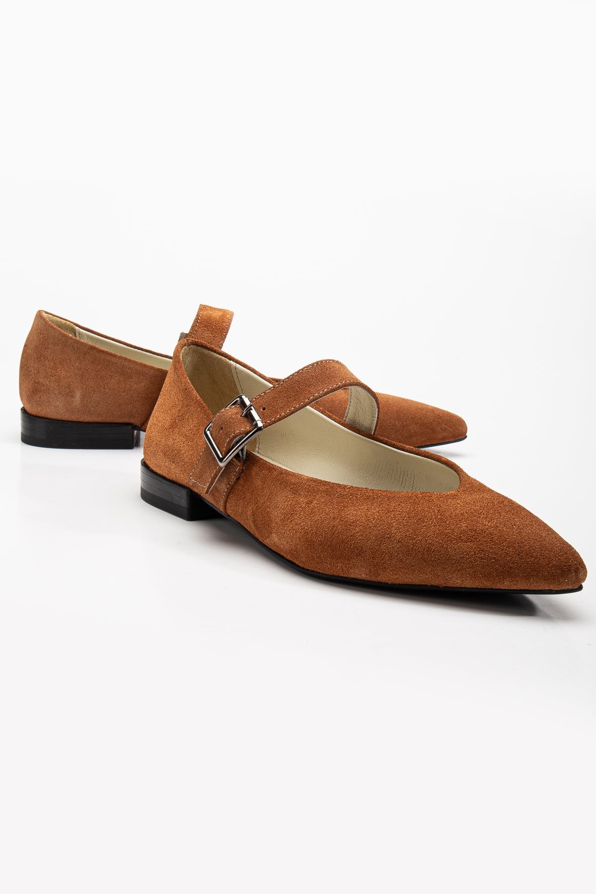Willow - Cognac Brown Suede Leather Mary Jane Flats (Women)