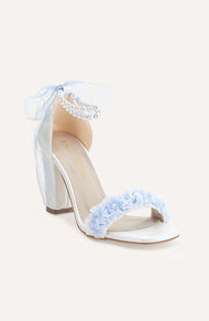 Michelle - Ivory Baby Blue Lace Bridal Sandals with Pearls