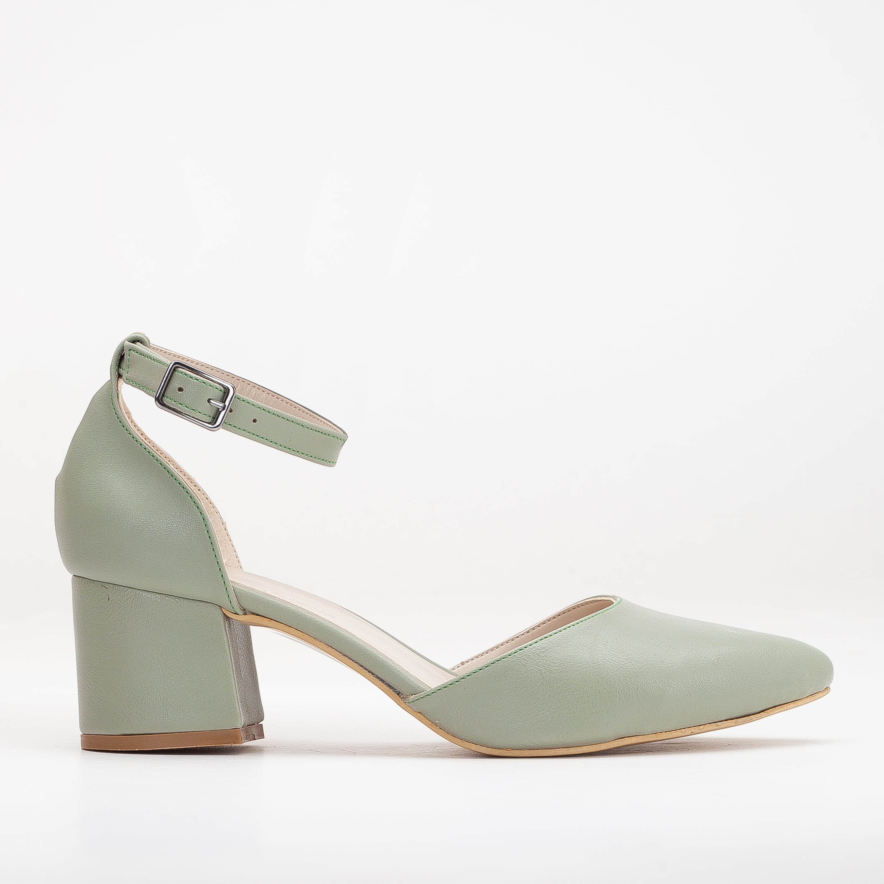 Marcelle Low Block Heel Pumps - Sage Green Faux Leather - Size 9 Marcelle Low Block Heel Pumps - Sage Green Faux Leather - Size 9