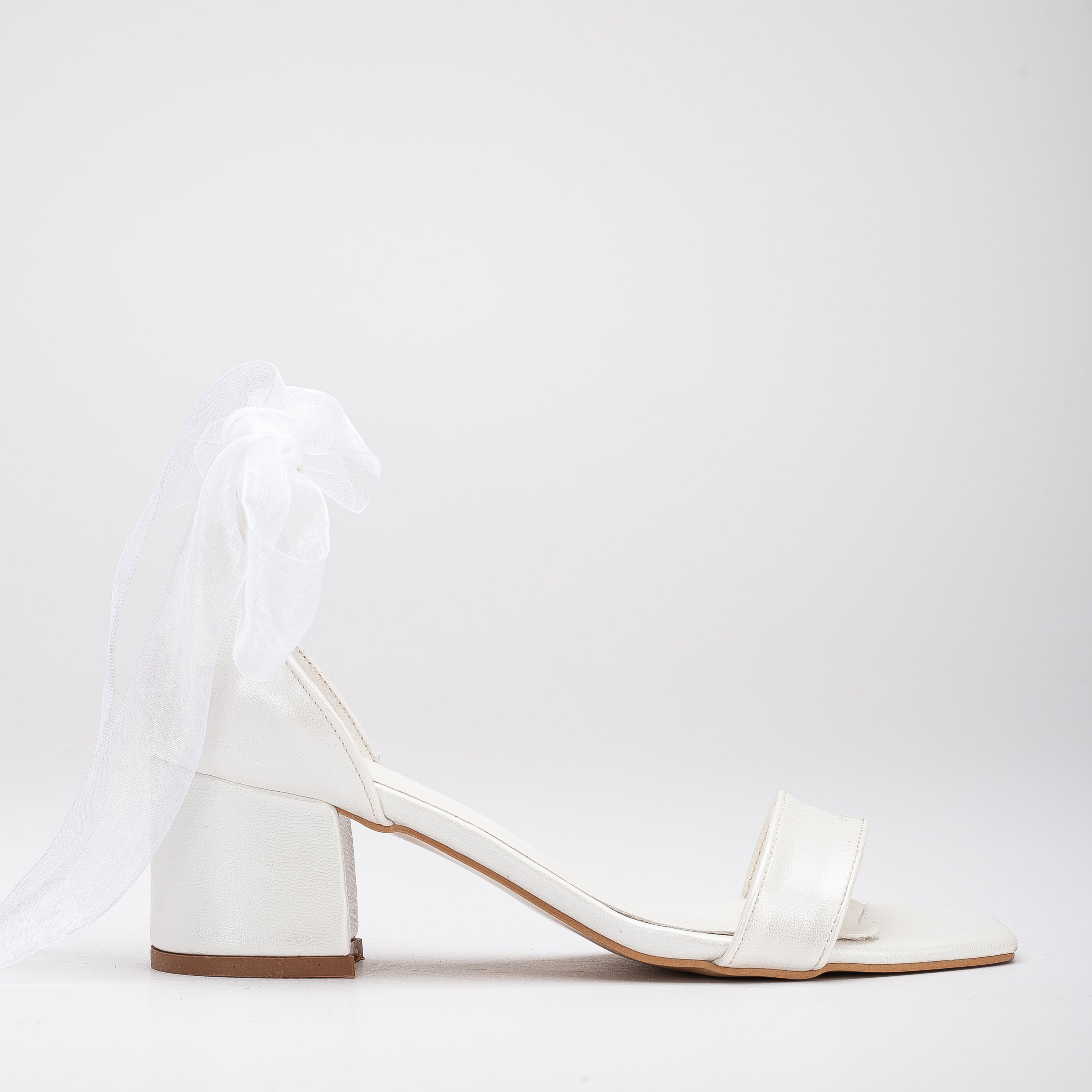 Athena - Ivory Block Heels with Ribbon