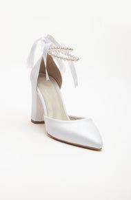 Gilda - Ivory Leather Bridal Heels with Pearls