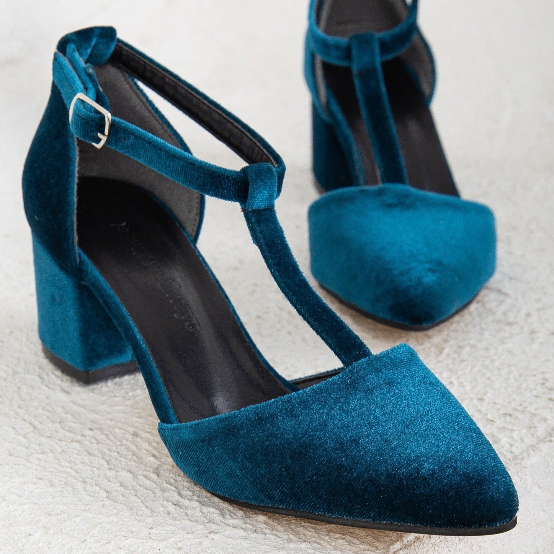 Anicette - Teal Blue Velvet Pumps