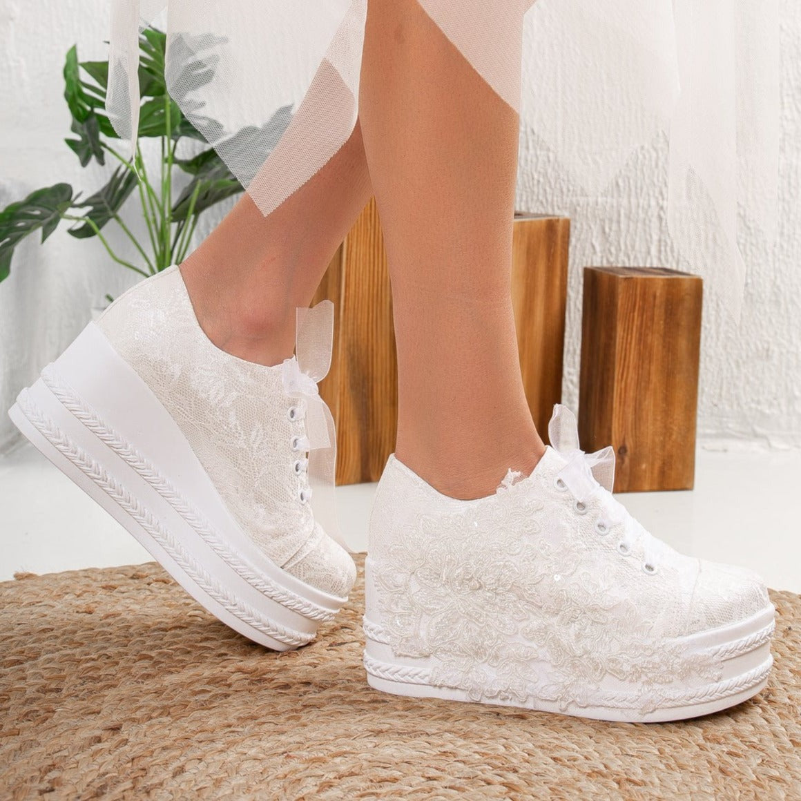 Claudine - Ivory Lace Wedding Sneakers