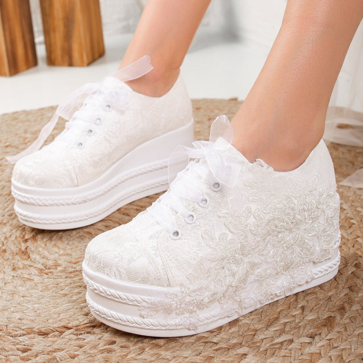 Claudine - Ivory Lace Wedding Sneakers
